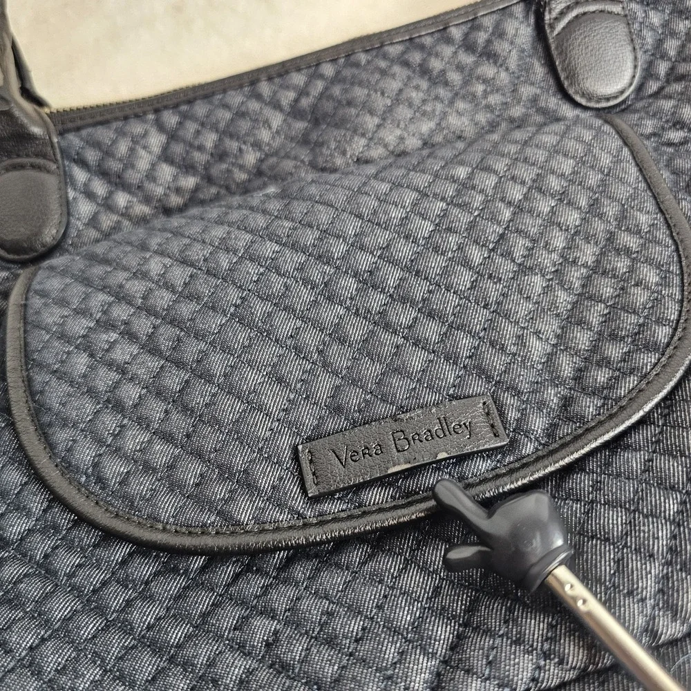 Vera Bradley Classic Denim Navy Carson East West Tote Faux Leather Trim